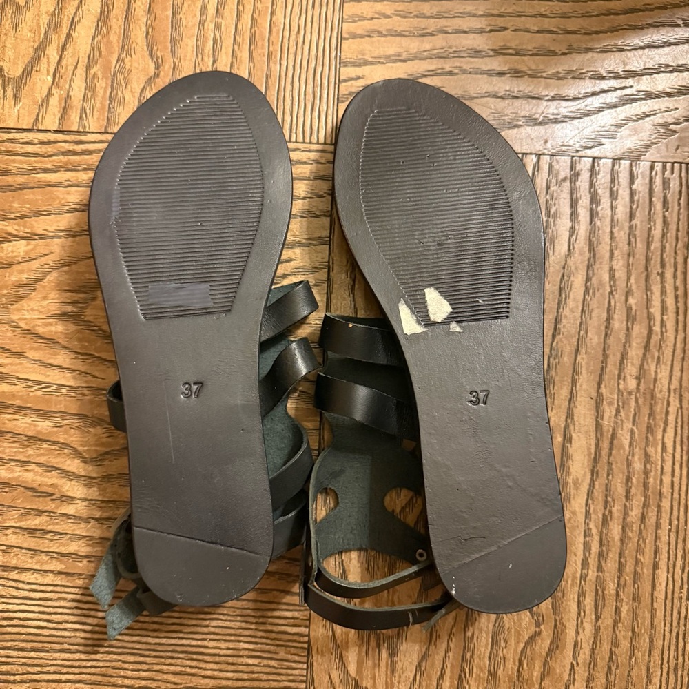 New Anthropologie Black Jessica Leather Sandals - Picture 8 of 9